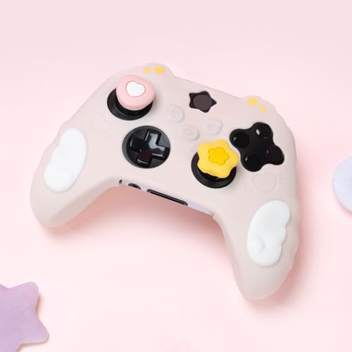 Image of GeekShare Controller Skin Grips Set for Xbox Silicone Protective Cover Skin Case Compatible with Xbox Series X Controller with 2 Thumb Grip Caps and 2 Stickers - Star Wings Series (Pink)