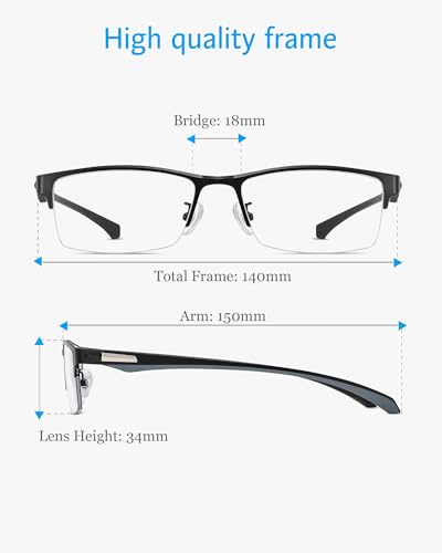 Image of ANRRI Blue Light Glasses for Men Semi Rimless Rectangle Metal Frame UV Blocking Computer Glasses