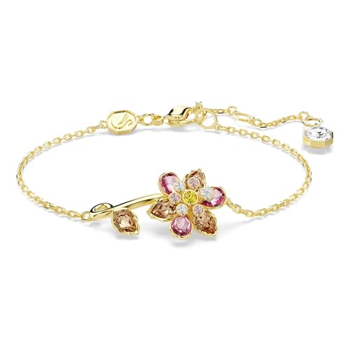 Swarovski Bracelet de la collection Idyllia, cristaux Zirconia de tailles variées, design avec fleur, couleurs rose, jaune, incolore et caramel, bijou en...