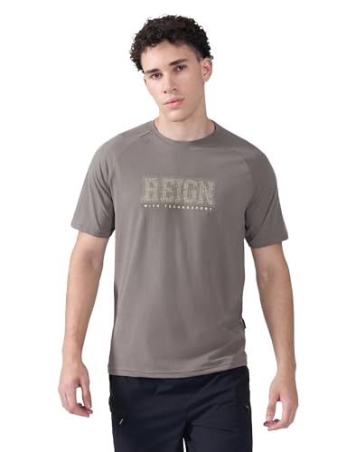Image of TECHNOSPORT Men's Typography Printed T-Shirt COTFLEX Quick Dry Slim Fit Round Neck Sports Tee for Gym Running Casual Wear UPF50+ Anti Odour