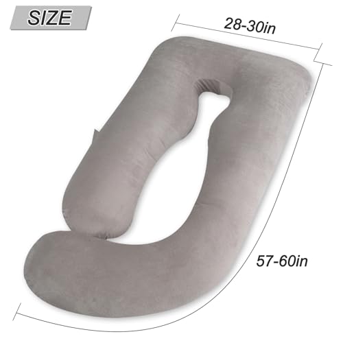 Image of 60 Inch Pregnancy Pillows for Sleeping (Grey) | Extra Large U Shaped Body Pillow, Pregnancy Pillow, Maternity Pillow for Pregnant Women with Velour Cover