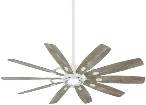 MINKA-AIRE F864L-WHF/SVG Barn 65" 10-Blade LED Smart Ceiling Fan in Flat White Finish and Savannah Grey Blades with Clear Ribbed Glass Lens