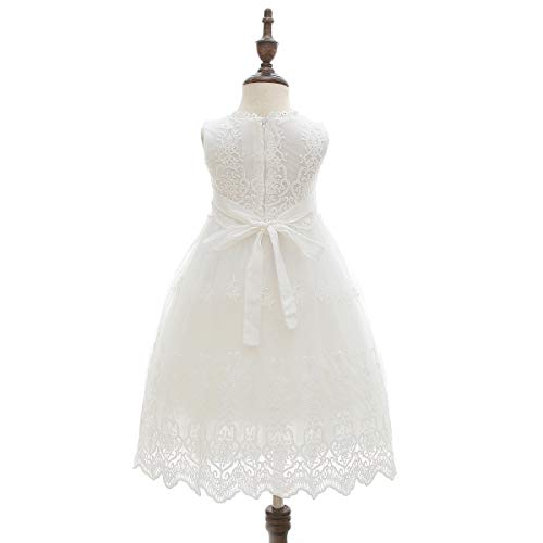 Slowera Baby Girls White Lace Dress Christening Baptism Gowns and Bonnet (Style2, 6-12 Months) - Thumbnail 2