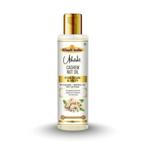 Image of Khadi Cashew Nut Oil For Skin & Hair 100ml | Cold Pressed Oil for Hair Growth & Nourishing Skin Care | Non Sticky, Paraben, Mineral Oil Free | For All Hair Types | Daily Use for Men & Women