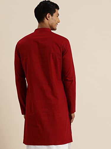 Image of VASTRAMAY Men Cotton Linen Solid Kurta | Cool & Breathable Ethnic Wear with Mandarin Collar for Eid, Holi & Festive Occasions
