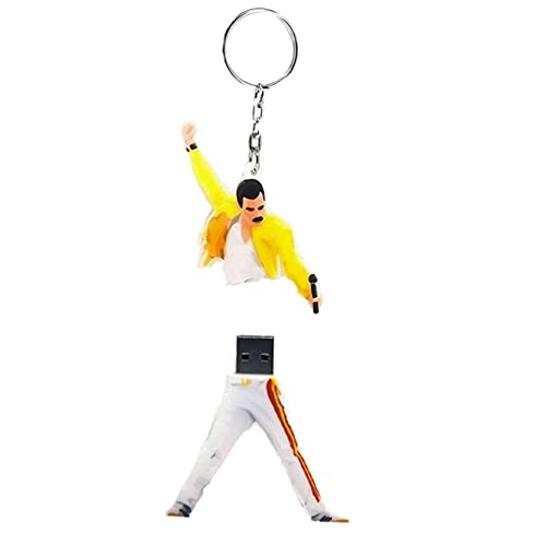 Freddie Mercury USB 3.0 32 GB & Llavero Freddie Mercury Queen Pendrive 3.0 Freddie Mercury Gadget Idea Regalo Unidad de Memoria Flash Disk Pen Drive Alta Velocidad SuperSpeed