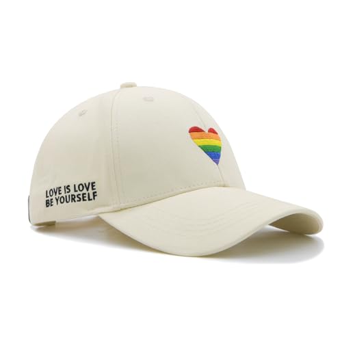 Image of LGBT Pride Baseball Hat, Embroidered Rainbow Heart Hat, Adjustable Gay Lesbian Love Cap for Men Women