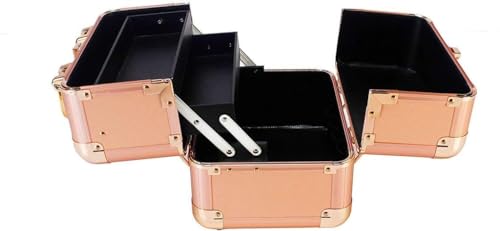 Image of Adson Professional Makeup Box Cosmetics Case Jewelry Organiser Vanity Make Up Storage Box Beauty Train Case Lockable with Keys (Metallic Dusty Rose Gold)