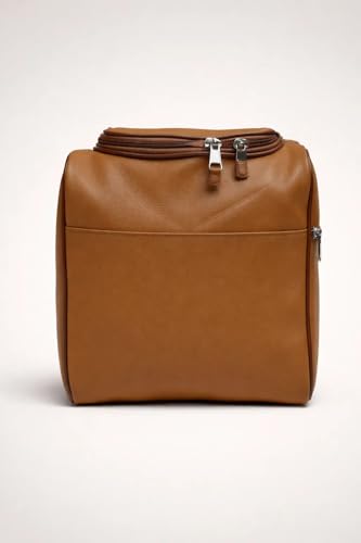 Image of Premium Leather Travel Duffel Bag, Brown, 38x25x30 cm, Large Capacity, Water-Resistant, Weekender Overnight Gym Carry-On Bag for Men and Women