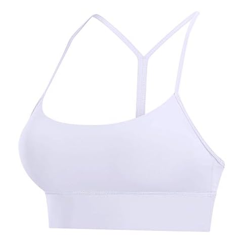 Sling Sexy Longline Strappy Padded White Sports Bra for Women, Light Support Y Racer Back Yoga Bra Crop Tank Top Medium Cover