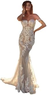 Beach Mermaid Wedding Dresses for Bride 2025 Lace Appliques Tulle Bride Dress He1006