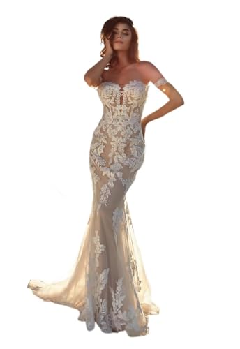 Beach Mermaid Wedding Dresses for Bride 2025 Lace Appliques Tulle Bride Dress He1006