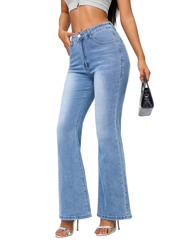 Womens High Waisted Bootcut Jeans Curvy Stretchy Buttoned Denim Pants Wide Leg Baggy Jean