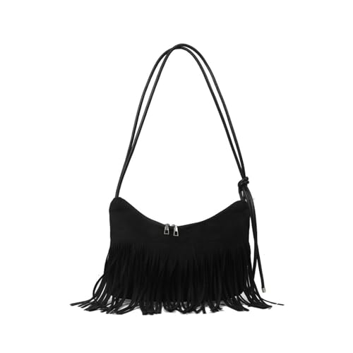 CORIOS Vintage Fringe Handbag for Women Messenger Top-Handle Bag with Tassel Suede Shoulder Crossbody Bag Hippie Western Purse Fashion Satchel Hobo Bag for Shopping Work Travel Black