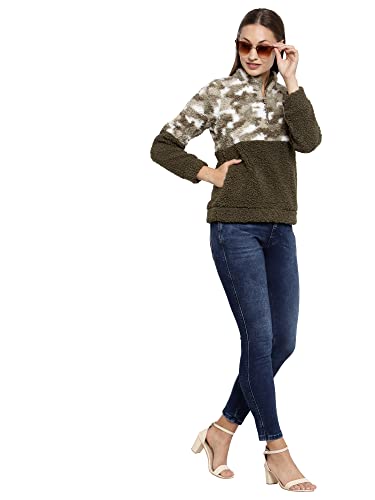Image of Juelle Women Textured Black High Neck Fleece Sweatshirt