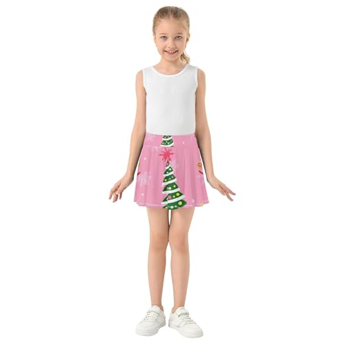 Joisal Christmas Trees Pink Athletic Shorts Girls Skorts Kids Tennis Skirts Cartoon Flowy Skort 3t3