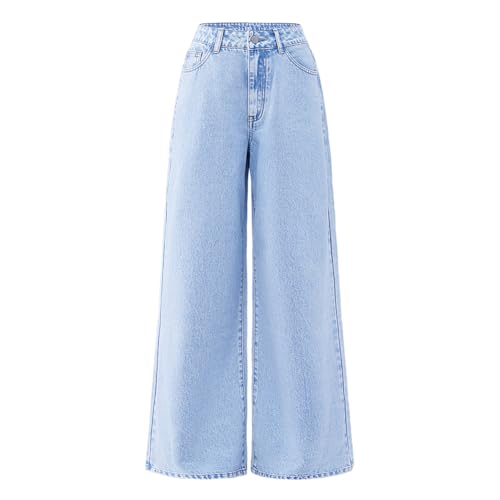 Women's Casual Loose High Waist Washed Straight Leg Wide Leg Jeans Pocket Embroidery Decoration Jeans