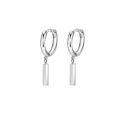 Reffeer Solid 925 Sterling Silver Bar Drop Hoop Earrings for Women Teens Minimalist Bar Hoop Earrings Huggie