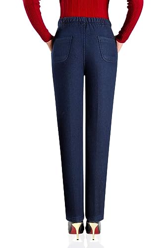 IDEALSANXUN Women’s Fleece Lined Jeans Elastic Waist Loose Straight Leg Jeans2