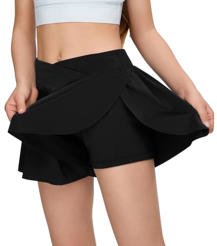 Girl Flowy Athletic Shorts with Pocket Butterfly Shorts 2 in 1 Running Skirts Cheer Tennis Shorts for Teen Active Workout2