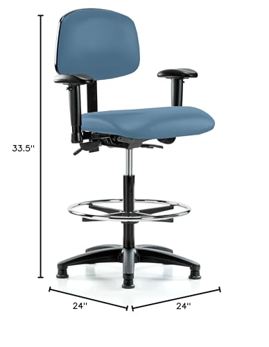 Image of Perch Task Chair with Foot Ring, Stationary, 25 inch-34.5 inch, Colonial Blue Vinyl