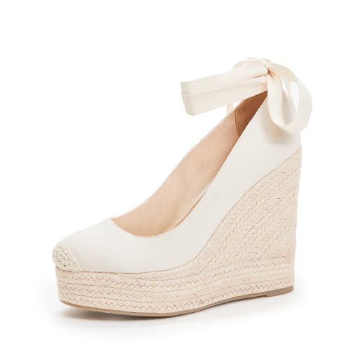 JustFab Wedge Sandals for Women Platform High Heels Summer Mule Open Toe Espadrille Wedges Slip on Comfortable Soft Arch Support Sandals