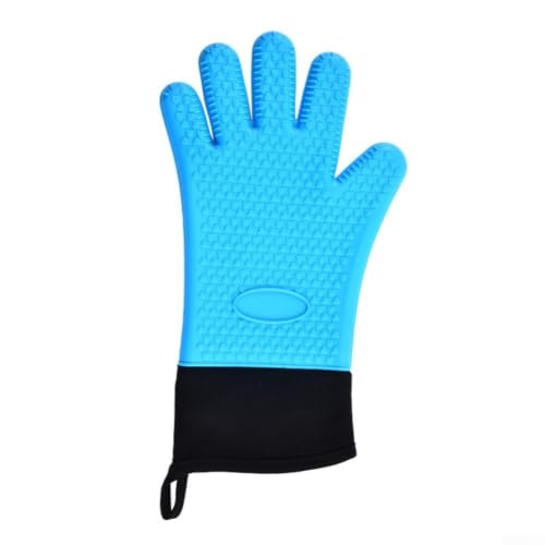 Guantes de horno de silicona de alta calidad con palmas texturizadas para un agarre seguro, forro transpirable, ideal para barbacoas, camping y microondas, color naranja (azul)