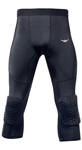 Readypard Basketball Pants with Honeycomb Knee Pads, 3/4 Capri Compression Tights Leggings, Fittings