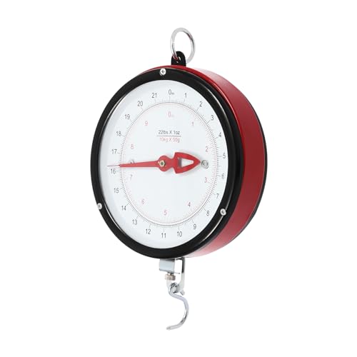High Accuracy Double-Sided Dial Hanging Scale 22LBS, Mechanical Weight Scale with Chain and Scoop, Large Display Spring Scale for Farm, Kitchen, Food & Produce (Red)