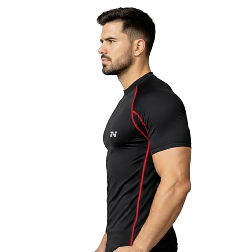 Image of NINQ Full Sleeve Compression, Workout, Round Neck, Down Shoulder T-Shirt - Men's Gym, Athletic & Sports Tights for Fitness