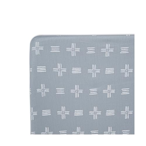 Image of Crane Baby Soft Cotton Crib Mattress Sheet, Fitted Sheet for Cribs and Toddler Beds, Blue River Dash, 28 inchw x 52 inchh x 9 inchd