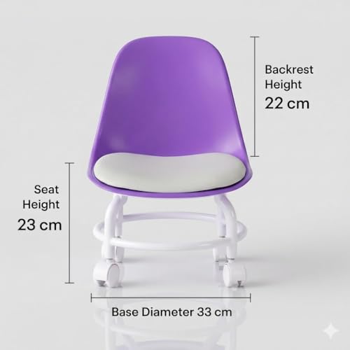 Image of QTM Acrylic 360 Rotatable Chair | Mini Swivel Chair | High Resilience | Durable Backrest | Smart Wheels | Ideal for Adults & Kids (Purple)