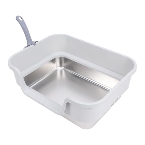 Caja de arena para gato acero inoxidable con lados altos gris miniatura 7