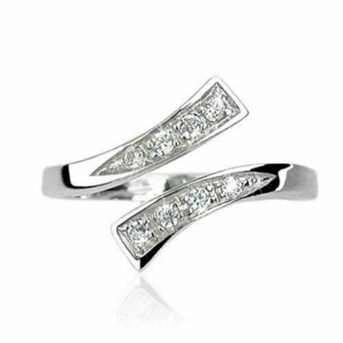 0.10 Ct Round Cut Simulated Diamond Bypass Adjustable Toe Ring 14K White Gold Plated 925 Silver
