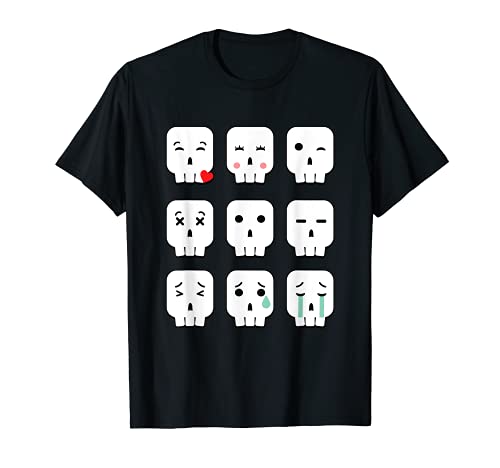 Skull Collection Spooky Skeleton Halloween Costume Emoticon Camiseta