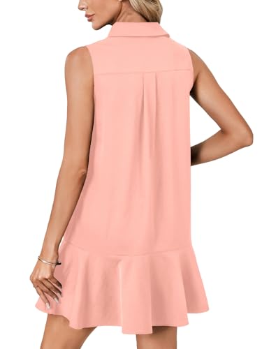 Image of Vrtige Women's Sleeveless Polo Dress Button Front Ruffle Hem Casual Golf Tennis Summer Mini Dresses