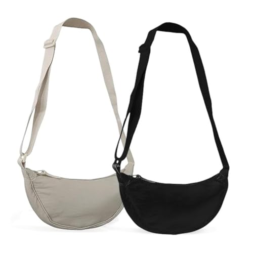 EUPSIIU 2 Pièces Sac à Bandoulière pour Femme Crescent Bag pour femme, Sac à Croissants en Nylon, Sac à Bandoulière en Avec Fermeture éclair, Sac à Main Portable...
