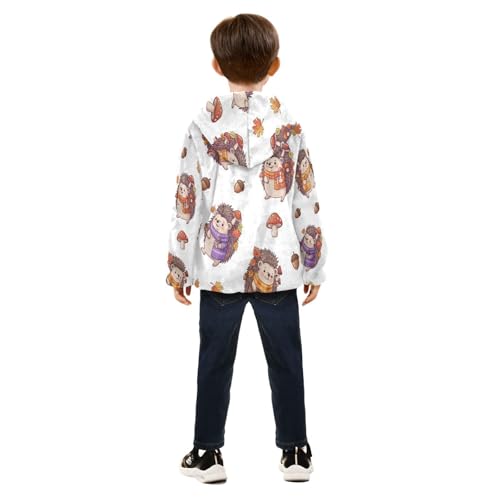 Cute Hedgehogs with Autumn Leaves Toddler Fleece Jacket Girl Boys Hooded Fleece Jacket Coat Warm Outwear Zip-up 3-10T4