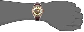 JewelryWe Classic Skeleton Mechanical Movement Wristwatch Brown Leather Business Men's Watch