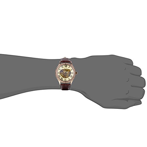 JewelryWe Classic Skeleton Mechanical Movement Wristwatch Brown Leather Business Men's Watch