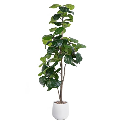 Artificial Fiddle Leaf Tree, 6ft Faux Plant Fake Ficus Lyrata Trees with White Planter, Artificial Fig Trees Floor Plants for House Office Living Room Indoor Home Decor, Housewarming Gift
