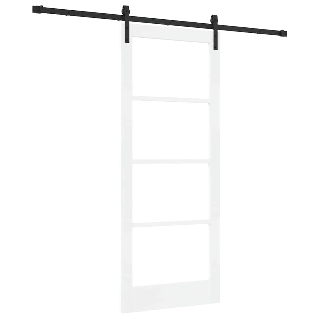 Porta scorrevole in legno e vetro, con binario, bianco, 83 x 202