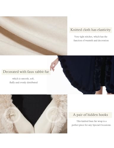 Women Faux Fur Shawl Wrap Winter Cape Poncho with Fur Trim Sleeveless Cardigan Dressy Cloak Coat 6
