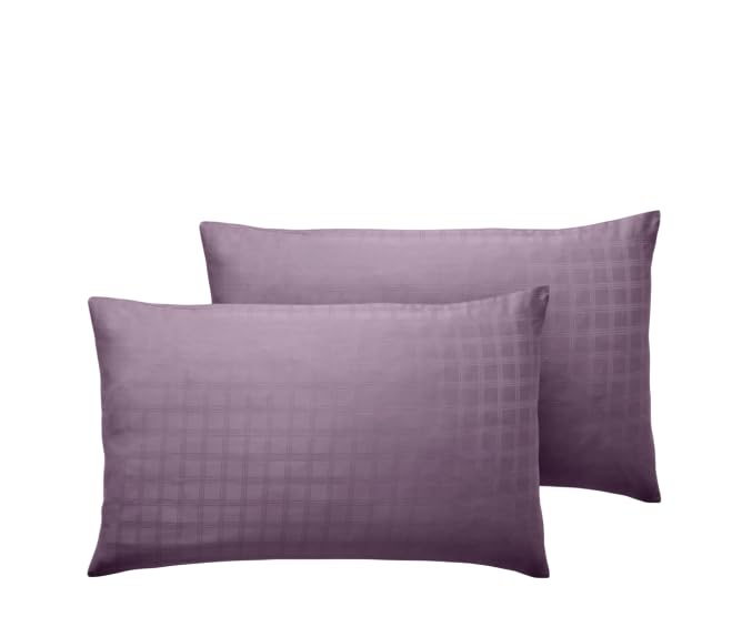 Lavish Label Luxury Duvet Quilt Cover Set - 100% Cotton Sateen Satin Stripe Check Bedding Set (Purple, Housewife Pillowcase)