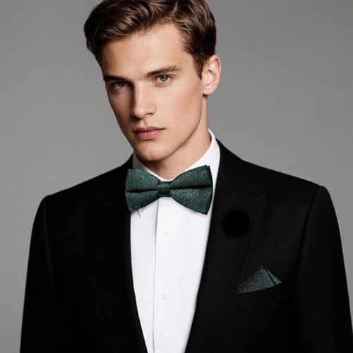 Image of Hi-Tie Bow Ties for Men Pre-Tied Pocket Square with Cufflinks Mens Bowtie Sets for Wedding Formal Party