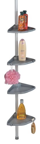 Wenko 3201824100 Angoliera Telescopica per la Doccia Compact Argentea, 4 Ripiani, 4 Ganci, Alluminio, Plastica, 19,5 x 78-275 x 26 cm, Argento