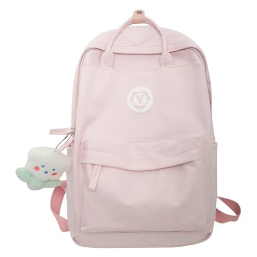 New Solid Color Trendy Backpack Women Large Capacity Bookbag Men Waterproof Travel Backpack Laptop Backpack (Pink)