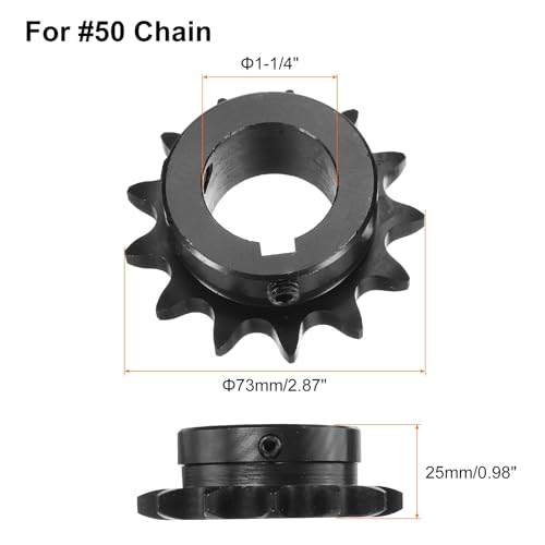 Image of uxcell #50 Chain Roller Sprocket B Type, 1-1 /4 inch Bore 13 Tooth Single Strand Chain Sprocket, Carbon Steel, Keyway with Set Screws