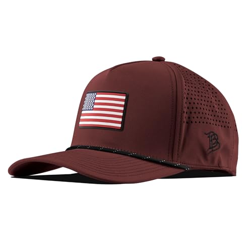 Image of Branded Bills Old Glory PVC Curved 5 Panel Rope Hat, Maroon, Fits 7-7 7 /8, Adjustable Snapback | Lightweight, Comfort Stretch, & Quick Dry Baseball Cap, Maroon /Black