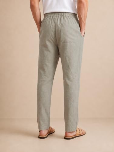 Image of TAGDO Cotton Linen Pants for Man | Lightweight & Breathable Fabric | Elastic with Drawstring | Straight Fit & One Side Zip Pocket | Casual, Holidays, Travel & Everyday Wear (2076)